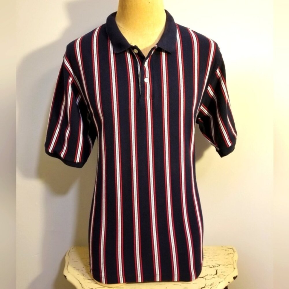 VTG BASIC EDITIONS POLO VINTAGE 90'S MEN'S SHIRT RED WHITE & BLUE AMERICA NAVY